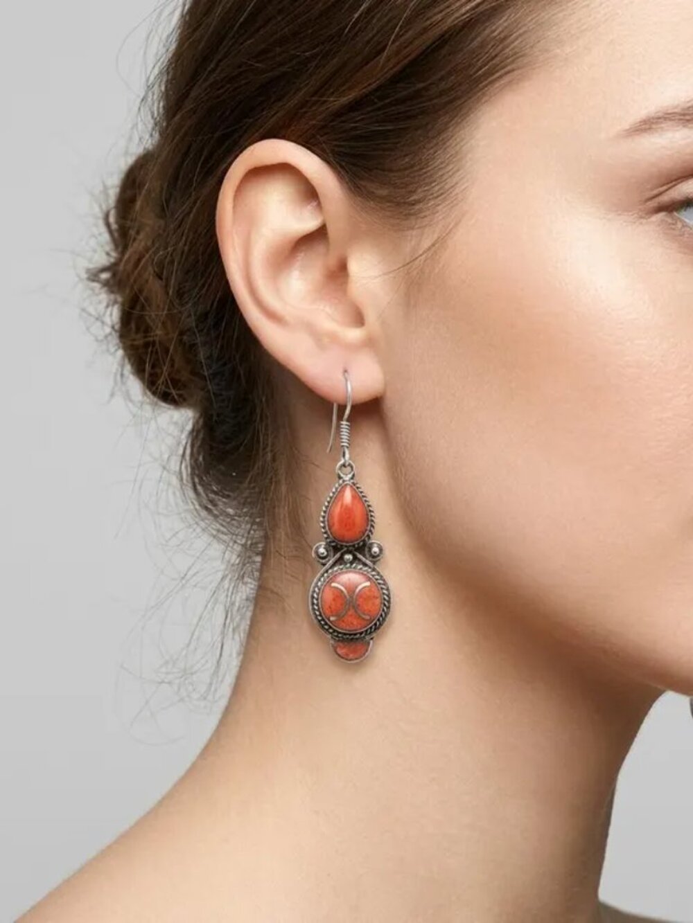 Handmade Coral Drop Earrings: Vintage Nepalese Boho Jewelry